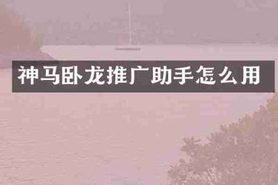 神马卧龙推广助手怎么用