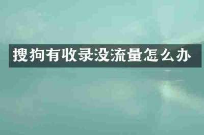 搜狗有收录没流量怎么办