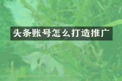 头条账号怎么打造推广