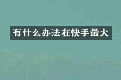 有什么办法在快手最火