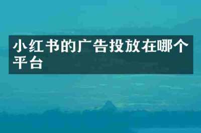 小红书的广告投放在哪个平台
