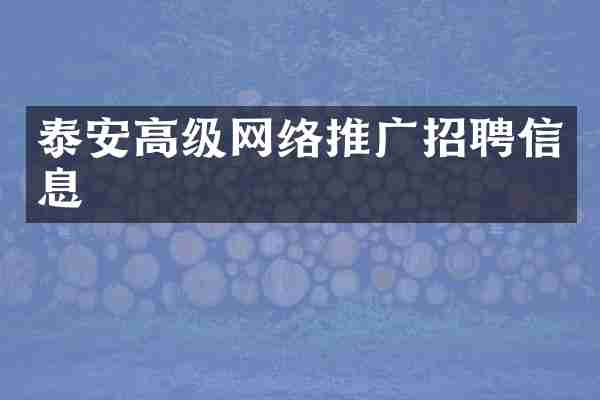 泰安高级网络推广招聘信息