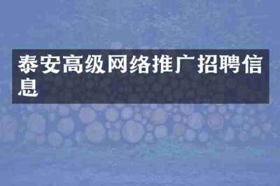 泰安高级网络推广招聘信息