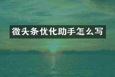 微头条优化助手怎么写