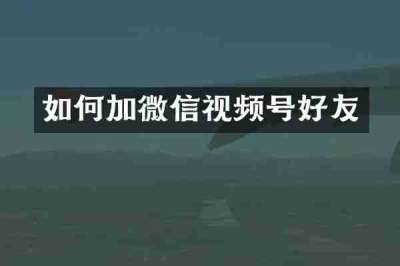 如何加微信视频号好友