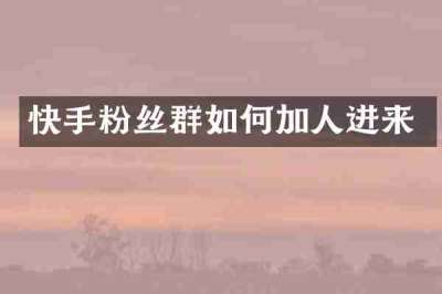快手粉丝群如何加人进来
