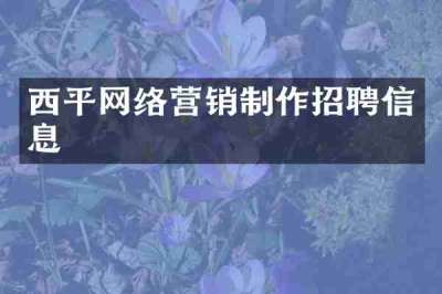 西平网络营销制作招聘信息