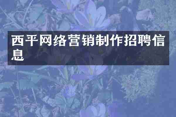 西平网络营销制作招聘信息