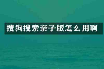 搜狗搜索亲子版怎么用啊
