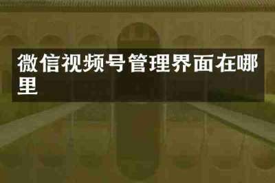 微信视频号管理界面在哪里