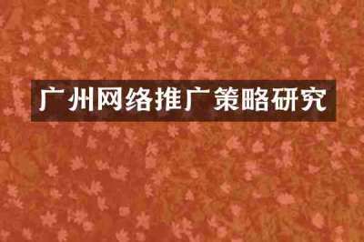 广州网络推广策略研究