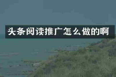 头条阅读推广怎么做的啊