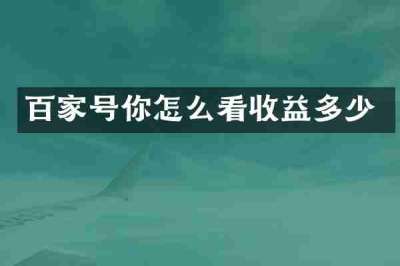 百家号你怎么看收益多少