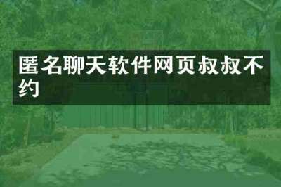 匿名聊天软件网页叔叔不约