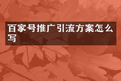 百家号推广引流方案怎么写