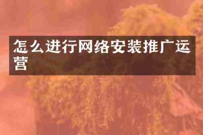 怎么进行网络安装推广运营