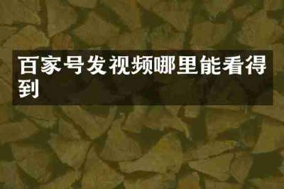 百家号发视频哪里能看得到