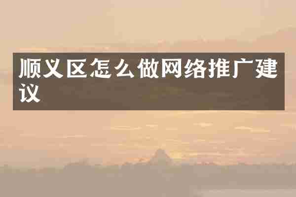 顺义区怎么做网络推广建议