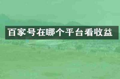 百家号在哪个平台看收益