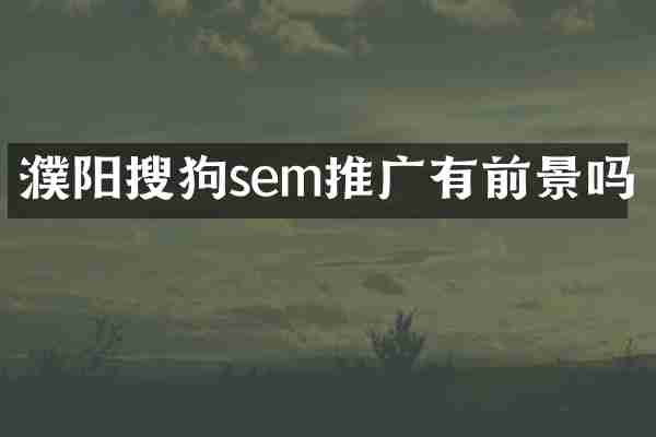 濮阳搜狗sem推广有前景吗