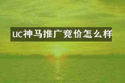 uc神马推广竞价怎么样