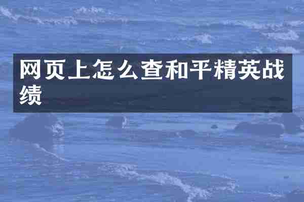 网页上怎么查和平精英战绩