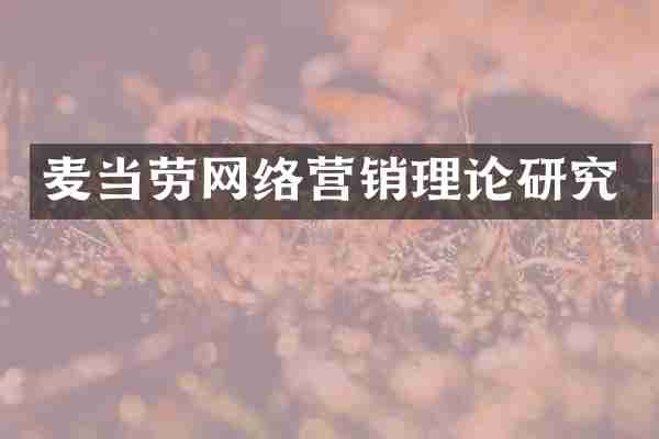 麦当劳网络营销理论研究