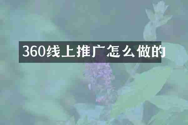 360线上推广怎么做的