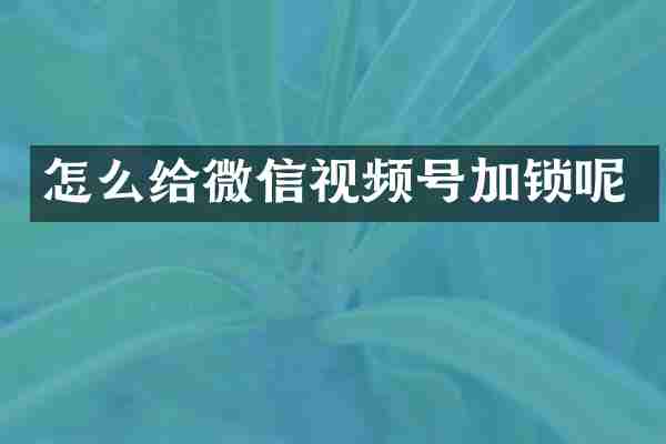 怎么给微信视频号加锁呢