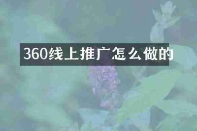360线上推广怎么做的