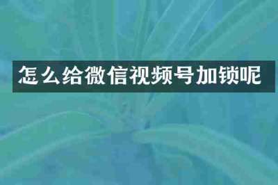 怎么给微信视频号加锁呢