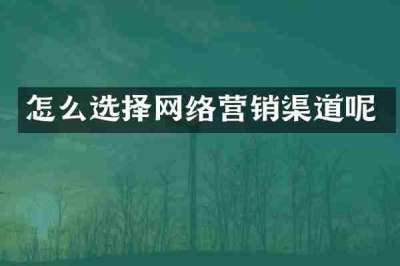 怎么选择网络营销渠道呢