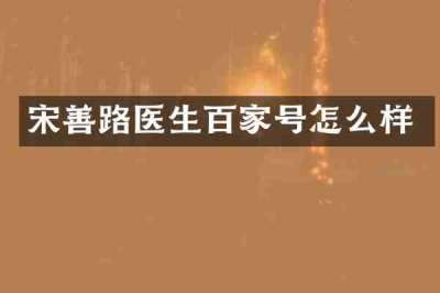 宋善路医生百家号怎么样