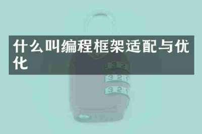 什么叫编程框架适配与优化