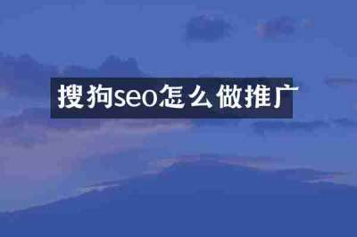搜狗seo怎么做推广