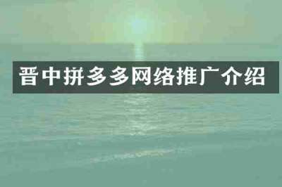 晋中拼多多网络推广介绍
